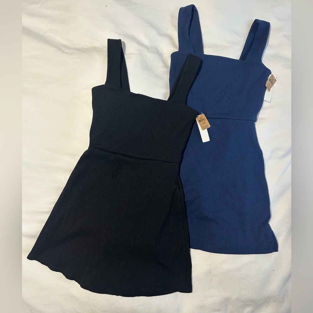 PINK Victoria's Secret Black and Navy Ribbed Square-Neck Mini Dress Duo